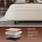 51-Inch Storage Ottoman Bench, Upholstered End of Bed Ottoman Bench with Storage and Seating, Large Faux Leather Bench for Foot Rest in Bedroom, Living Room, Entryway, Hallway