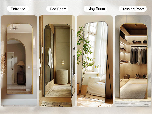 30 X 71 Inch Full Length Mirror, Golden Wall Full Body Mirror Full Length with Stand, Rounded Top Floor Mirror with Aluminum Alloy Frame for Bedroom Living Room