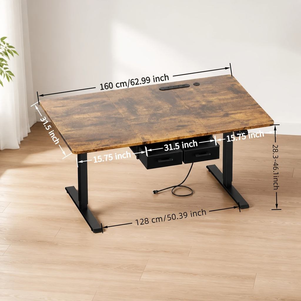 Electric Standing Desk with Dual Drawers and Built-In Power Panel for Home Offices and Gaming Setups