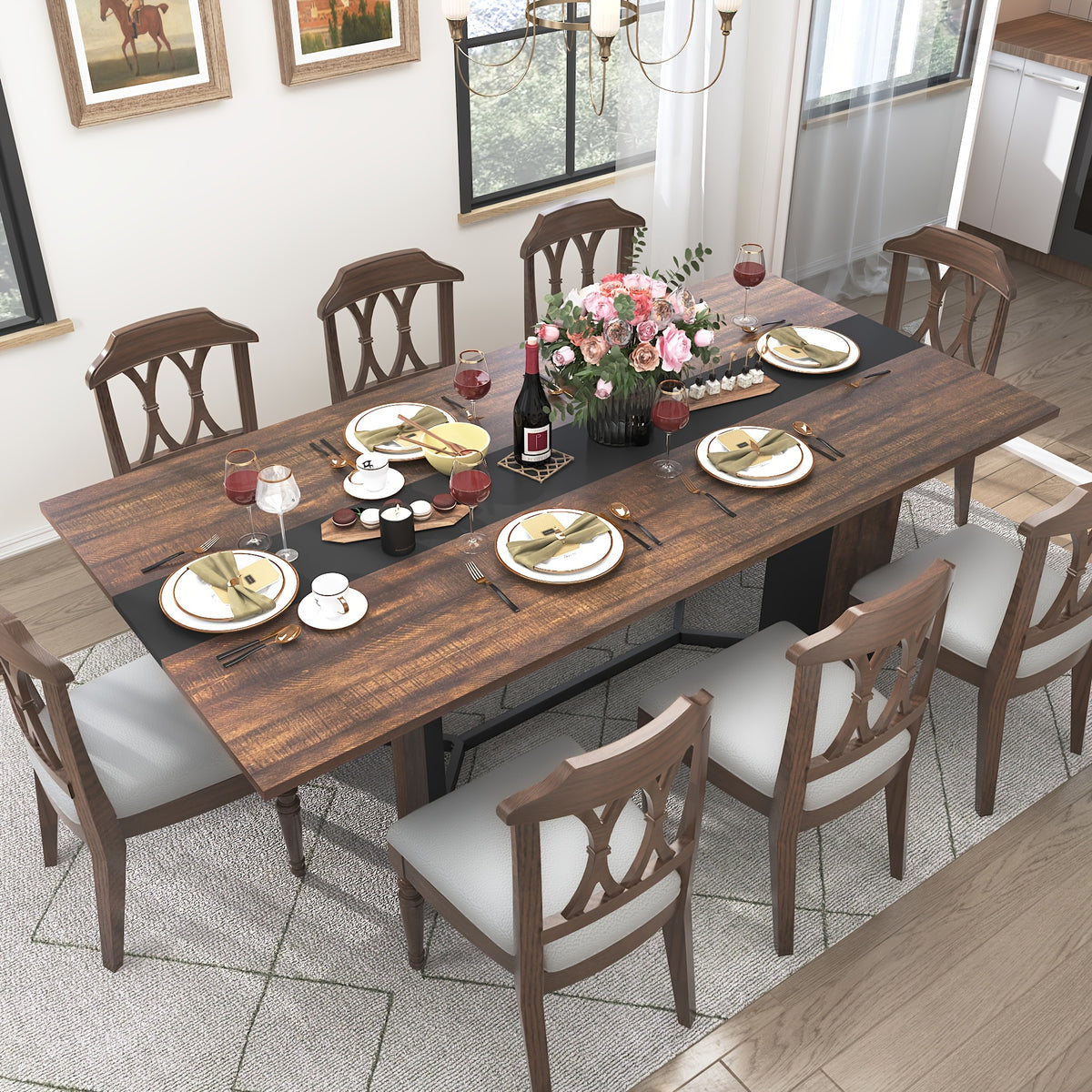 Luxurious 71-Inch Large Rectangular Dining Table with Marble-Color Wood Top, Adjustable V-Shaped Legs, Waterproof and Scratch-Proof for 4-7 People - Ideal for Family Dinners, Office, Kitchen, Living Room