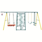 Swing Sets For Backyard With Saucer Swing, Belt Swing, Glider, Climbing Rope, Climbing Ladder, Basketball Rim, 6 In 1 Swing Set
