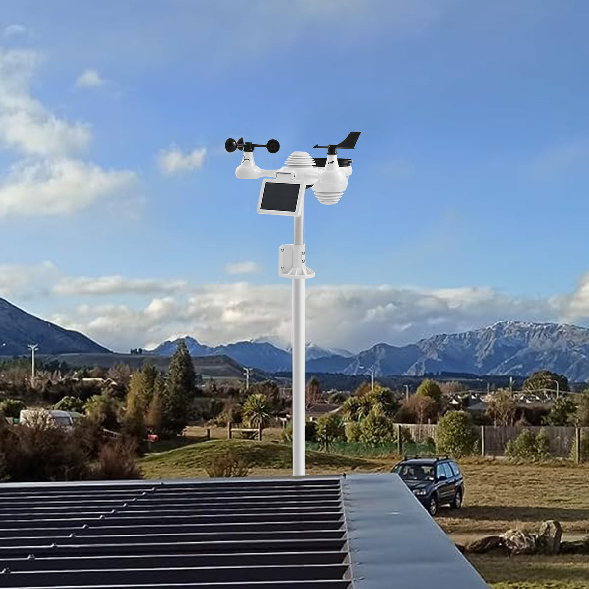 VEVOR 7-in-1 Wi-Fi Solar Self-Charging Weather Station with 7" TFT Color Display, Solar-Powered Sensor, Monitoring for Temperature, Humidity, Wind Speed/Direction and Rainfall