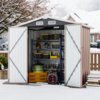 6X4/8X6/10X8/10X12Ft Gable Roof Metal Storage Shed, Heavy Duty Outdoor Garden Shed with Lockable Doors And Vents, Weather-Resistant Utility Shed for Backyard Tools, Brown/Black