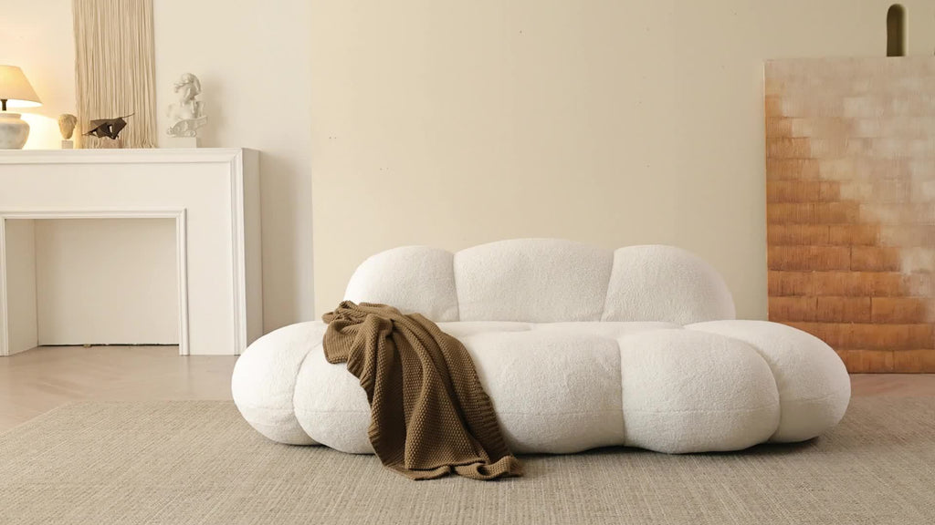 Cloud Shaped Couches for Living Room, Modern Comfy Compressed Sofa, Cloud Shaped Leisure Sofa, Upholstered Couch for Bedroom, Apartment, Small Space (No Installation Required)