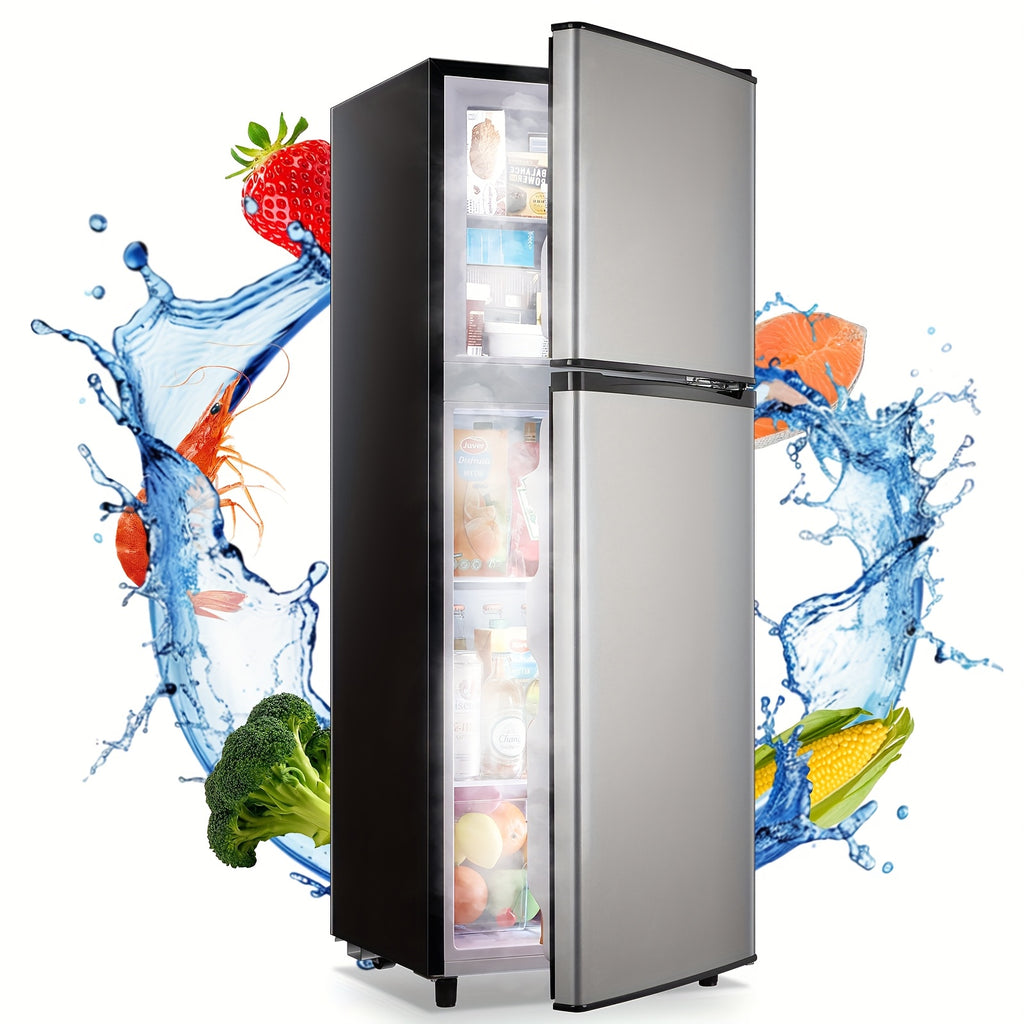 [Large Capacity Fridge] 2.4/5.5 Cu.Ft. Refrigerator with Freezer, Double Door Fridge, Adjustable Thermostat, Large Capacity, Refrigerator for Apartment, Office, Dorm, Home, Silvery
