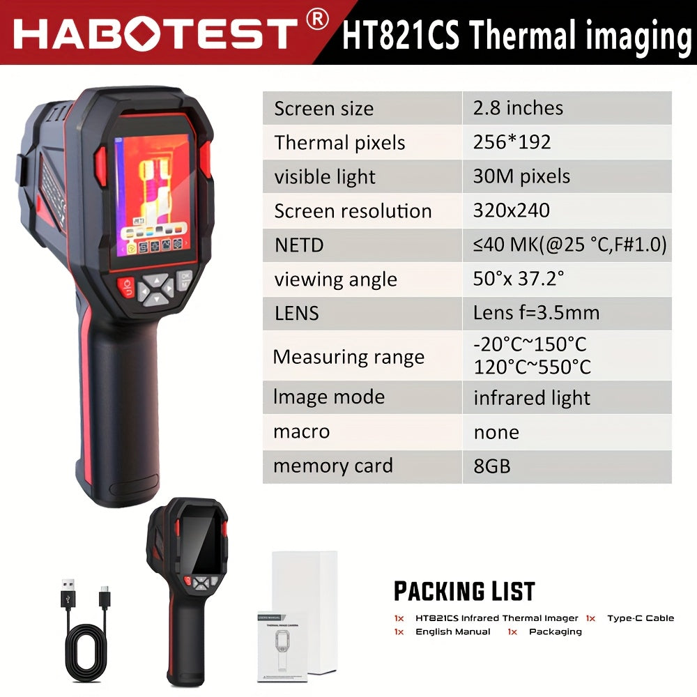 HABOTEST HT821A Portable Wide-Range Thermal Imager (-20°C to 550°C) | 320X240 Resolution | 8GB + USB | Multi-Palettes And LED Light