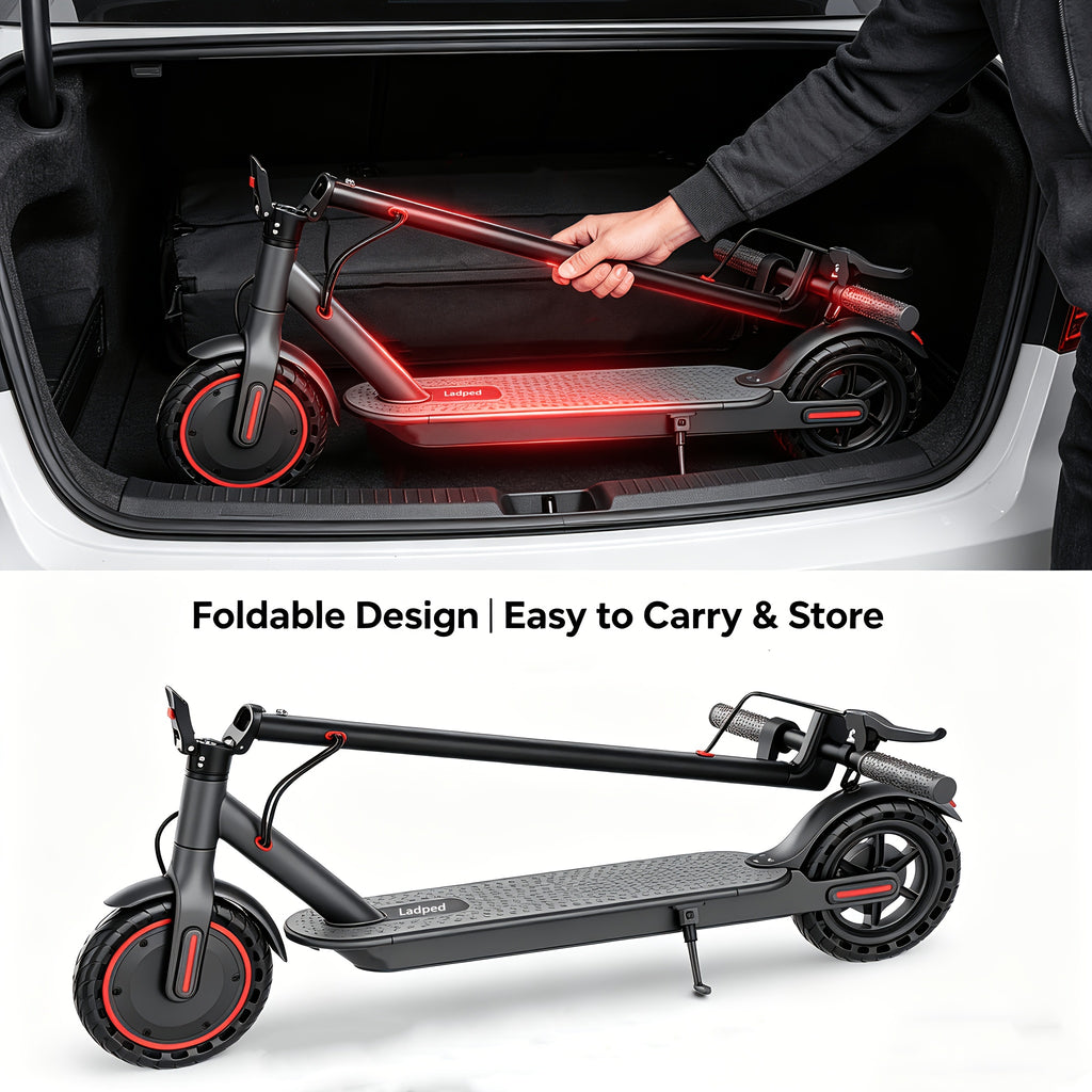 LADPED Commuter Foldable Electric Scooter for Adults, Smart App, 450W/500W Motor, 36V-48V Battery, with 8.5-14inches Tyres, 15-20MPH Speed, LCD Dashboard, LED Headlight Taillight, Integrated Bell, Duty Aluminum Alloy Frame, 265 LBS Weight Limit