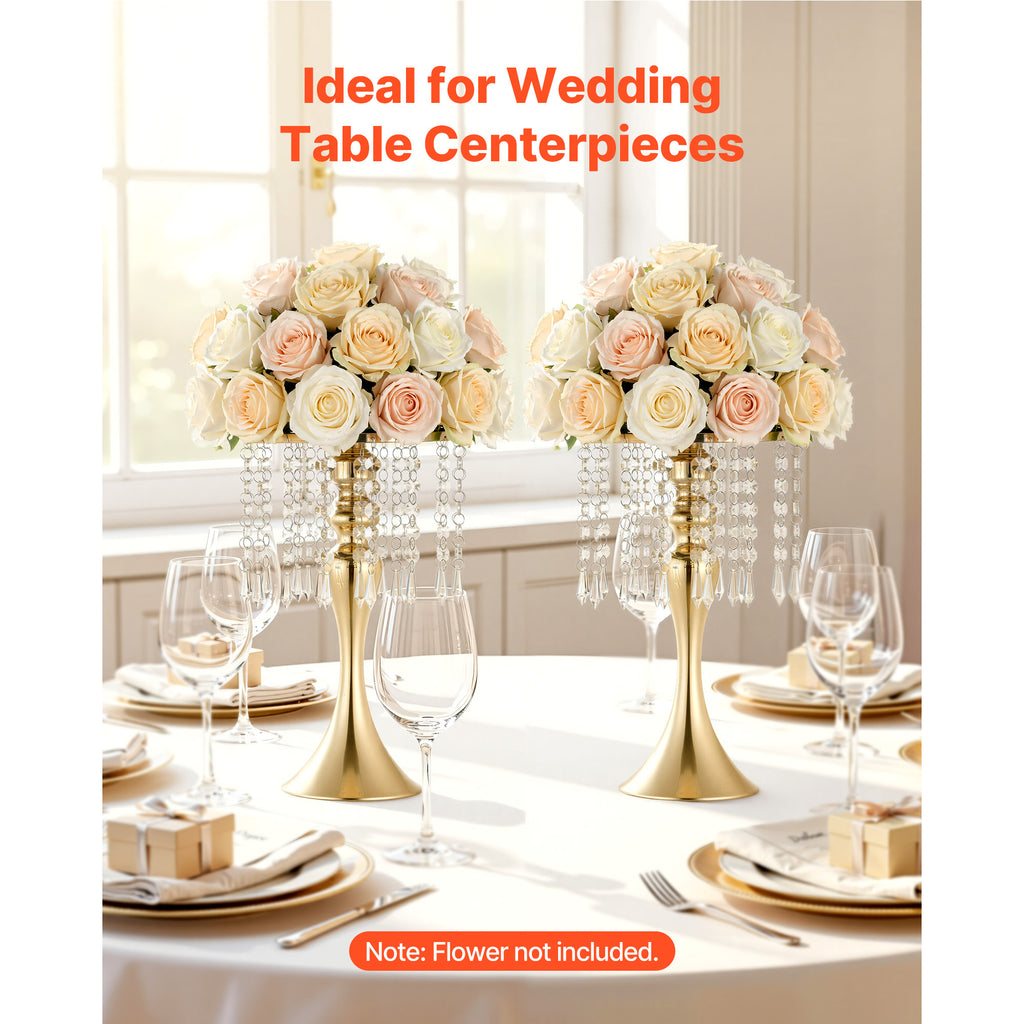 VEVOR 20 PCS Wedding Flower Vase, 13.4 in Tall Flower Table Centerpieces, Crystal Banquet Vases Easy Installation, Electroplated Finish, Versatile Arrangement Stand for Party Events Home Decor, Gold