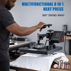 8-in-1 Heat Press Machine, Equipped with 15x15 Inch / 15x12 Inch Pressure Plates, 360° Rotating T-shirt Heat Transfer Machine, Digitally Controlled Dual LED Display, Suitable for Sublimation Transfer on T-shirts, Hats, Mugs, Plates, and Other Items