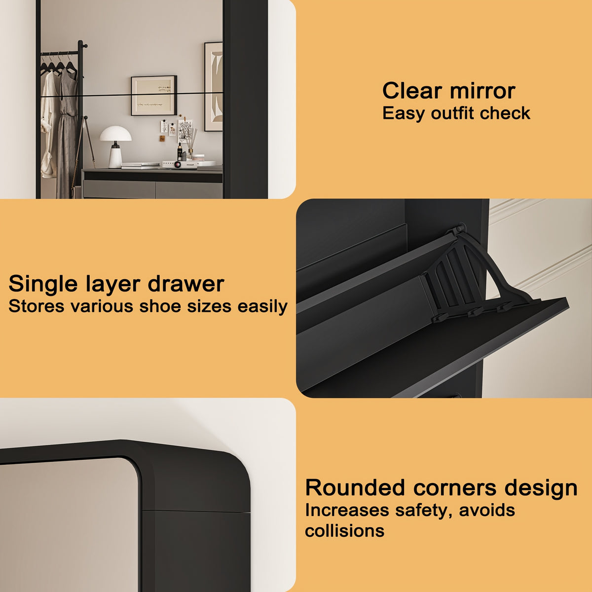 Organizedlife 1Set Shoe Storage Cabinet For Entryway, 5 Tiers Full Length Mirror Shoe Organizer, Wooden Narrow Shoe Closet, Black Shoe Cabinet Shoe Rack For Front Door Entrance, Outdoor