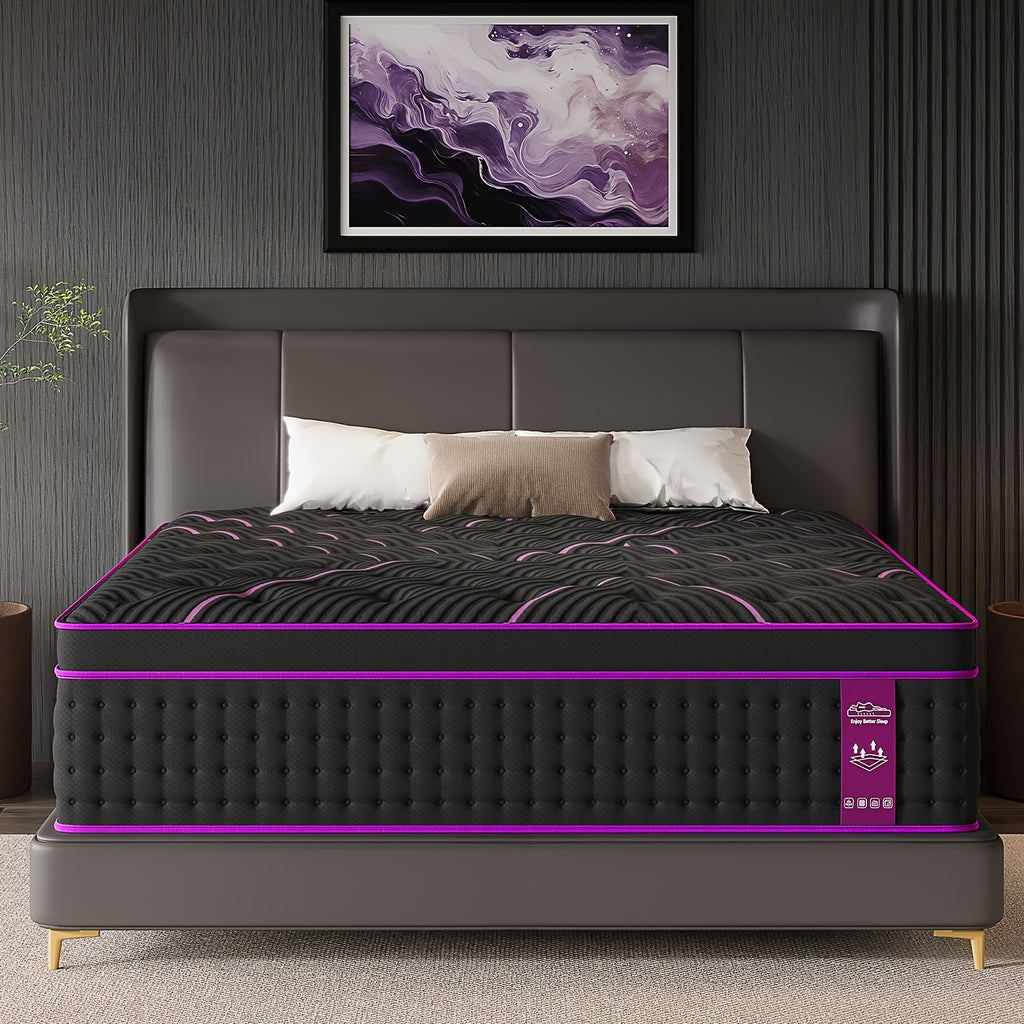 12/14 Inch Memory Foam Mattress Hybrid Pocket Spring Twin Full Queen King Bed Mattress in A Box, Euro Top Medium Firm for Back & Lumbar Support, Individual Pocket Spring Bed for Motion Isolation & Fiberglass Free