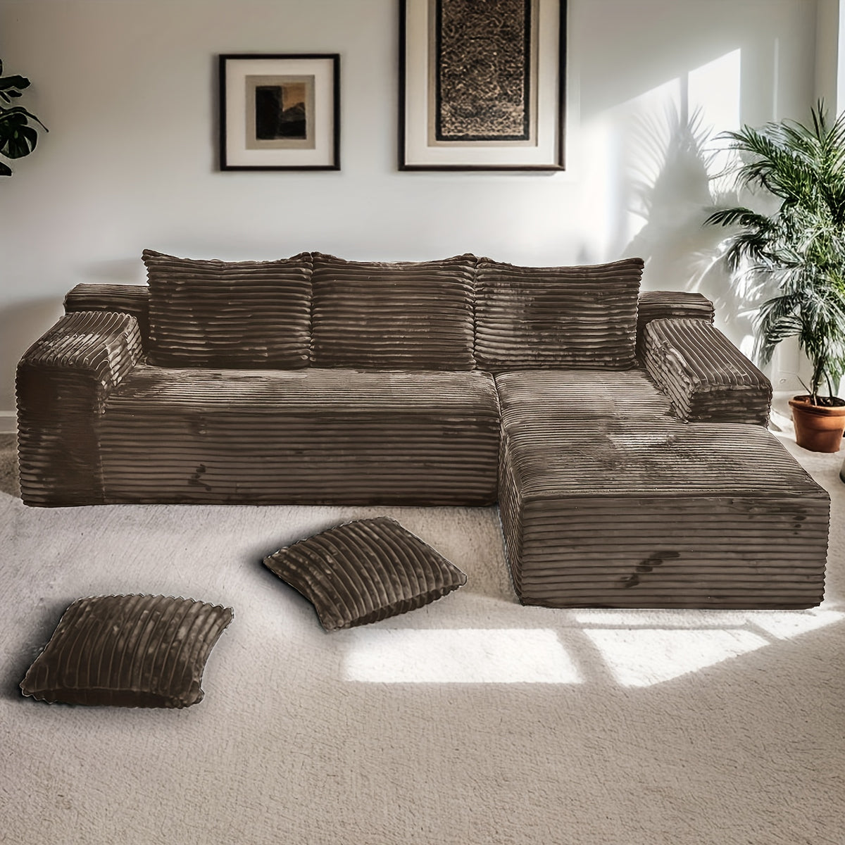 103-inch L-shaped Sofa, a Multifunctional Transforming Compression Sofa Bed with Chaise Lounge, Comes with 2 Throw Pillows, Built-in High-density Supportive Sponge, a No-assembly-required Sofa Chair Suitable for Bedrooms and Living Rooms