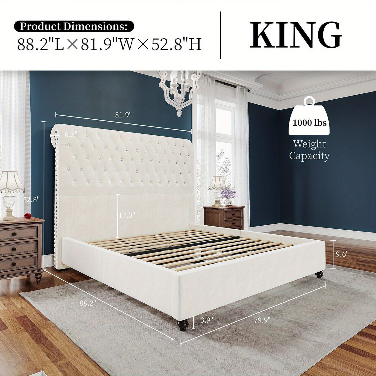 ALBOTT Upholstered Platform Bed Frame With 52.8 Inch Sleigh Headboard- Button Tufted Design, No Box Spring Required, Easy To Assemble