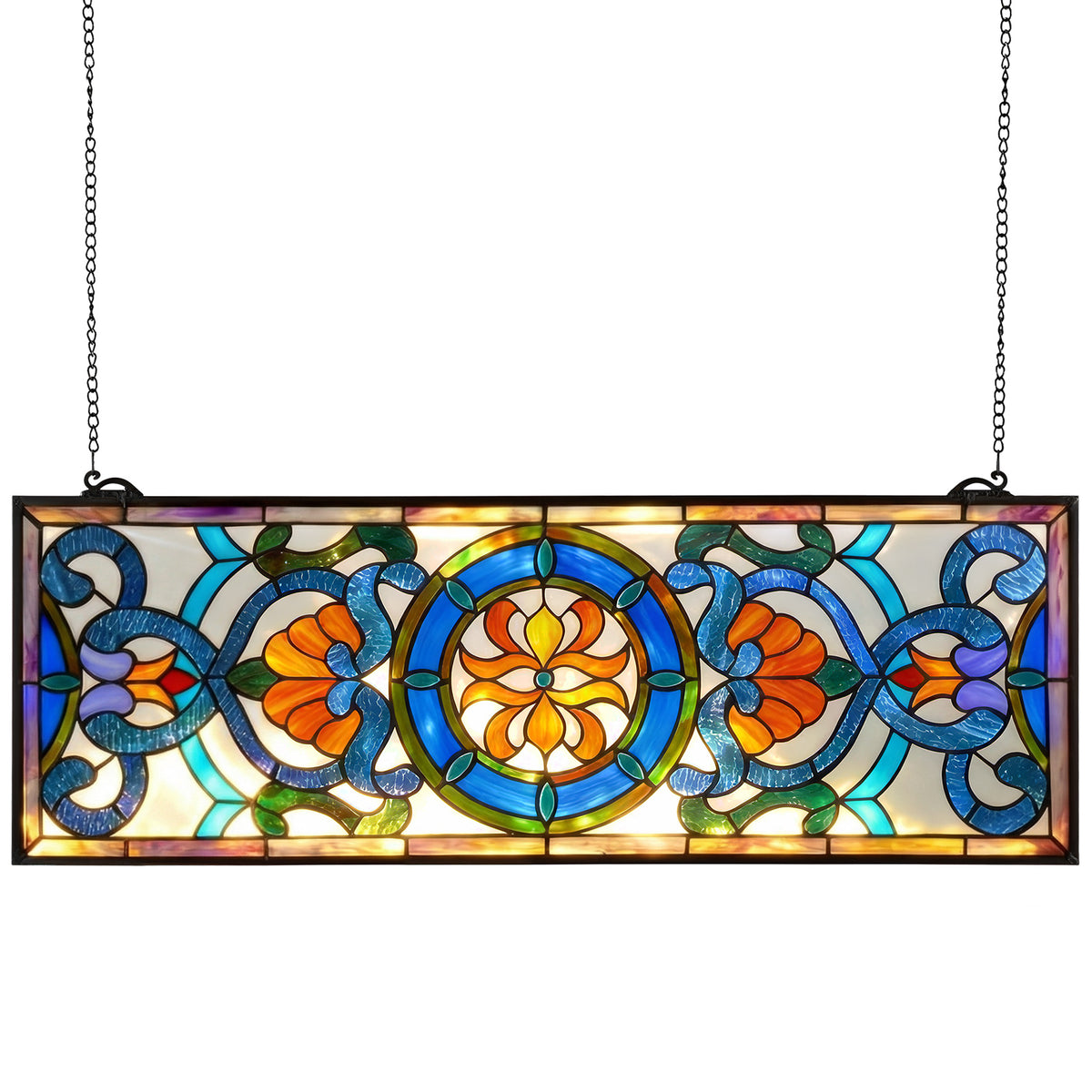 Stained Glass Window Panel, VEVOR Tiffany-Style 35.1 x 12.9 in Hanging Transom Art with Chain