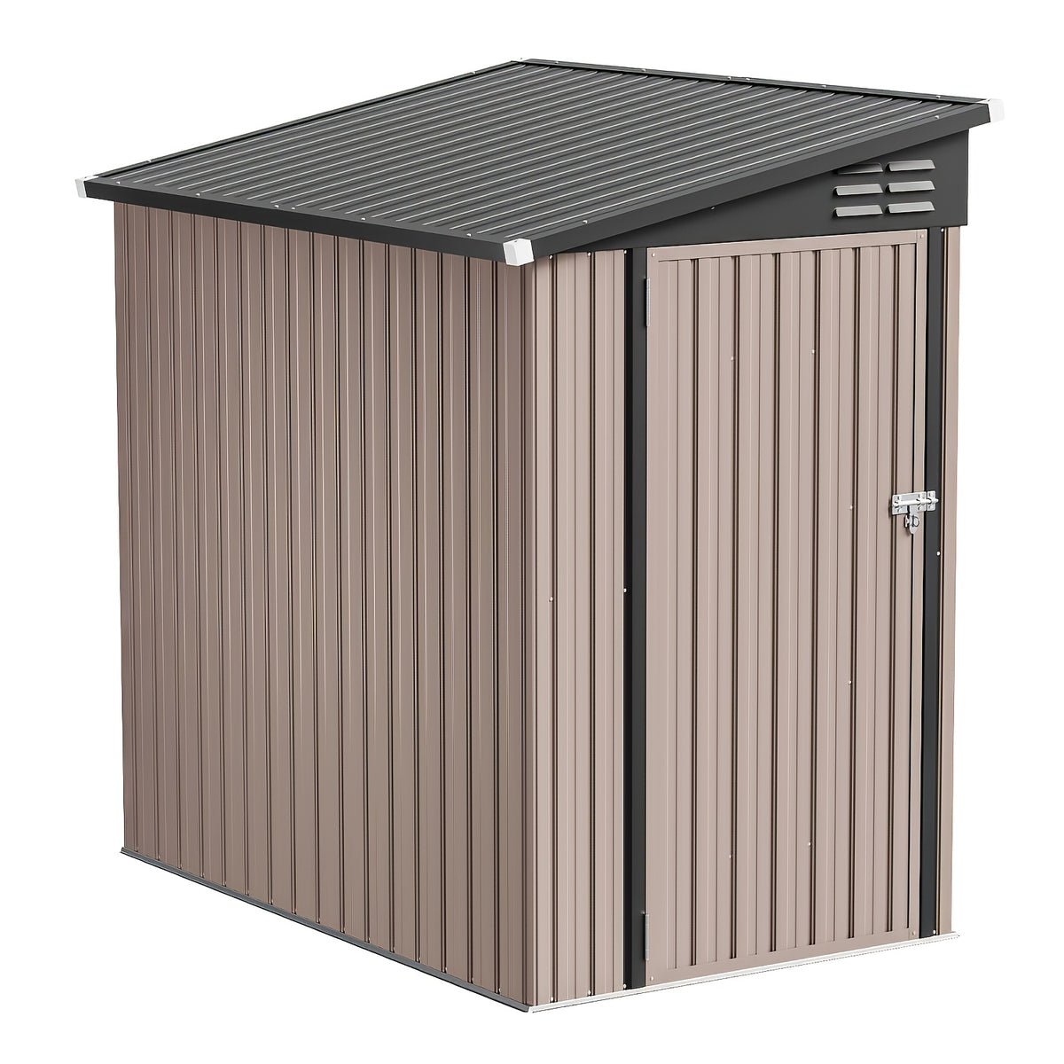6' X 4' Heavy-Duty Metal Lean-to Storage Shed | With Sliding Door & Sloped Roof, Durable Metal Construction, Brown & Black Design, Nordivale Brand - Ideal for Patio, Lawn, Backyard - Spacious Organizer for Tools