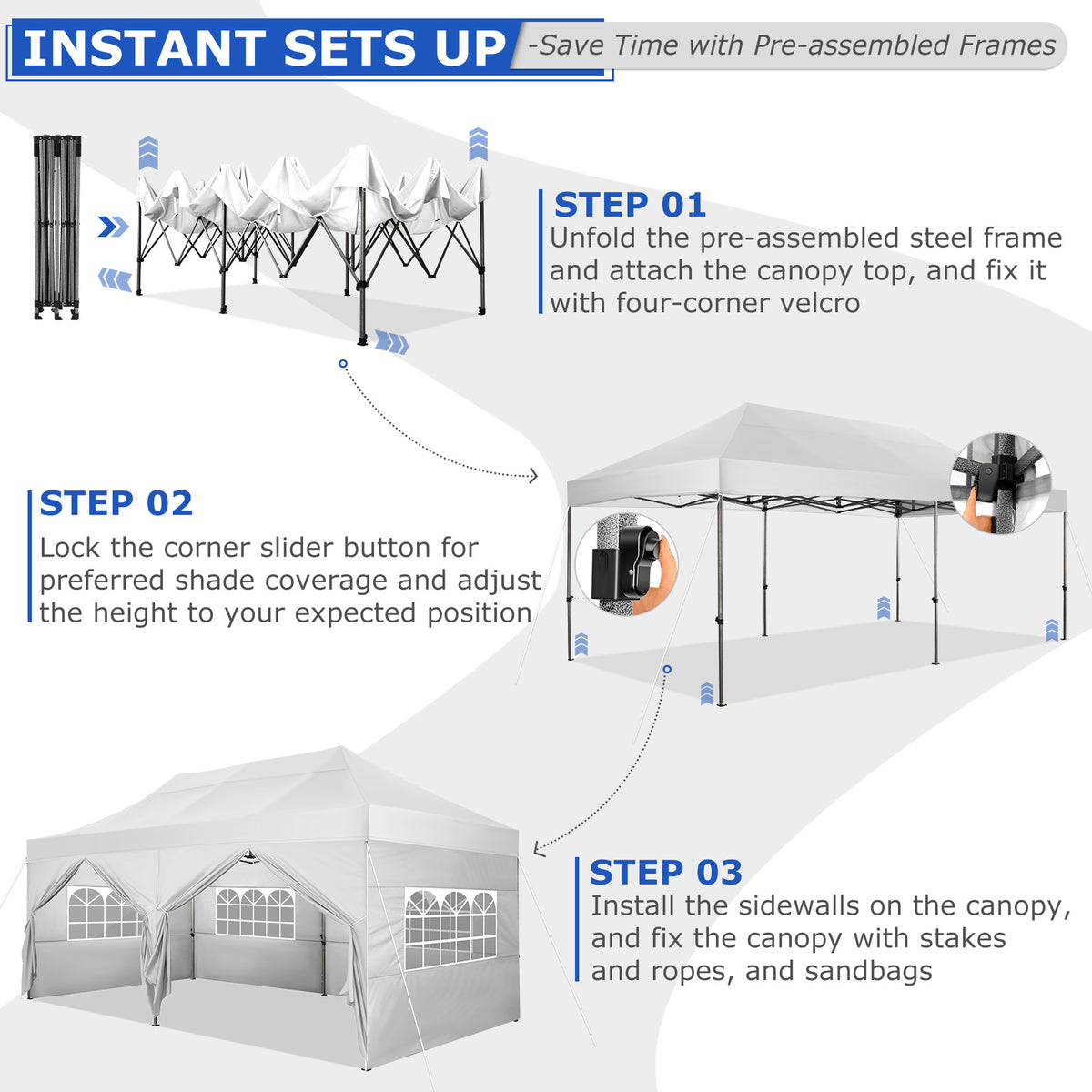 10x20 Pop Up Canopy Tent, Heavy Duty Canopy with 6 sidewalls, Easy Up Commercial Outdoor Canopy, Wedding Party Tents for Parties, All Season Wind & Waterproof Gazebo with Roller Bag, Pop Up Canopy for Wedding, Commercial Areas, Playgrounds, etc