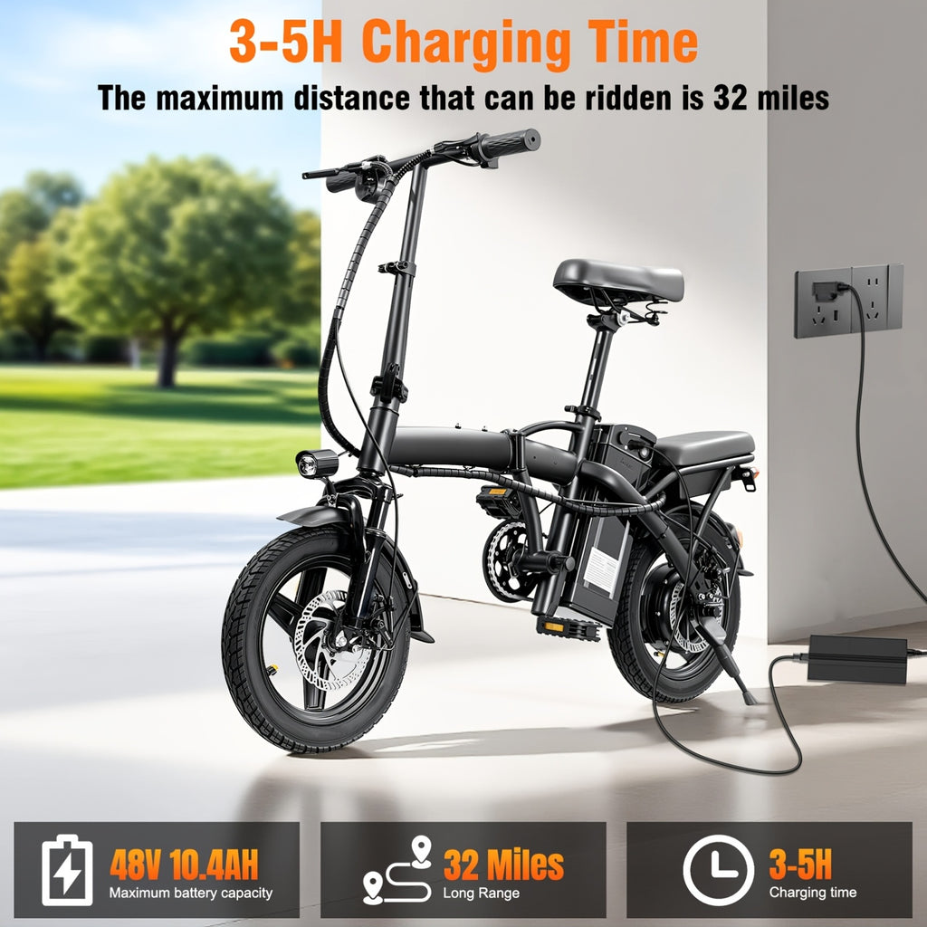 14 Inch Folding Electric Bikefor Adults And Teens, 500W Peak Motor, Top Speed 15-24MPH, Portable Foldable Commuter Bicycle For Urban Travel