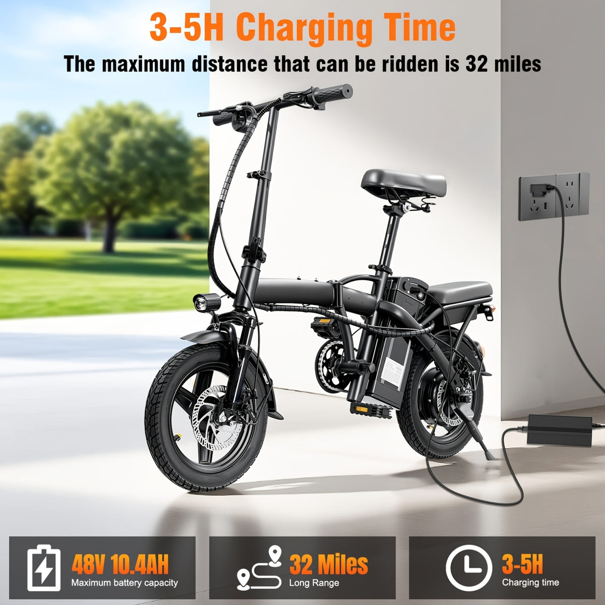 14 Inch Folding Electric Bikefor Adults And Teens, 500W Peak Motor, Top Speed 15-24MPH, Portable Foldable Commuter Bicycle For Urban Travel