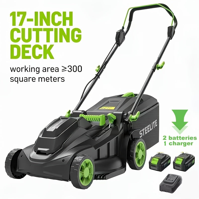 Deli Steelite 17"/13" Cordless Lawn Mower, 21V Battery Powered Walk-Behind Push Mowers, Electric Lawn Mowers With Brushless Motor, 2-in-1 Mulching & Bagging, 6/5 Heights Adjustment, 1*4.0 Battery Or 2*4.0 Batteries