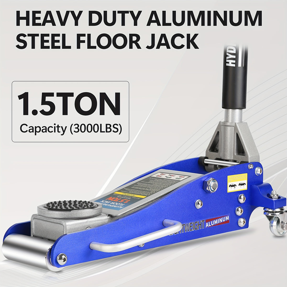 Hydraulic Low-Profile Racing Floor Jack Made of Aluminum And Steel, Featuring a Dual Piston Quick Lift Pump, Available in 1.5 Ton, 2.5 Ton, And 3 Ton Capacities