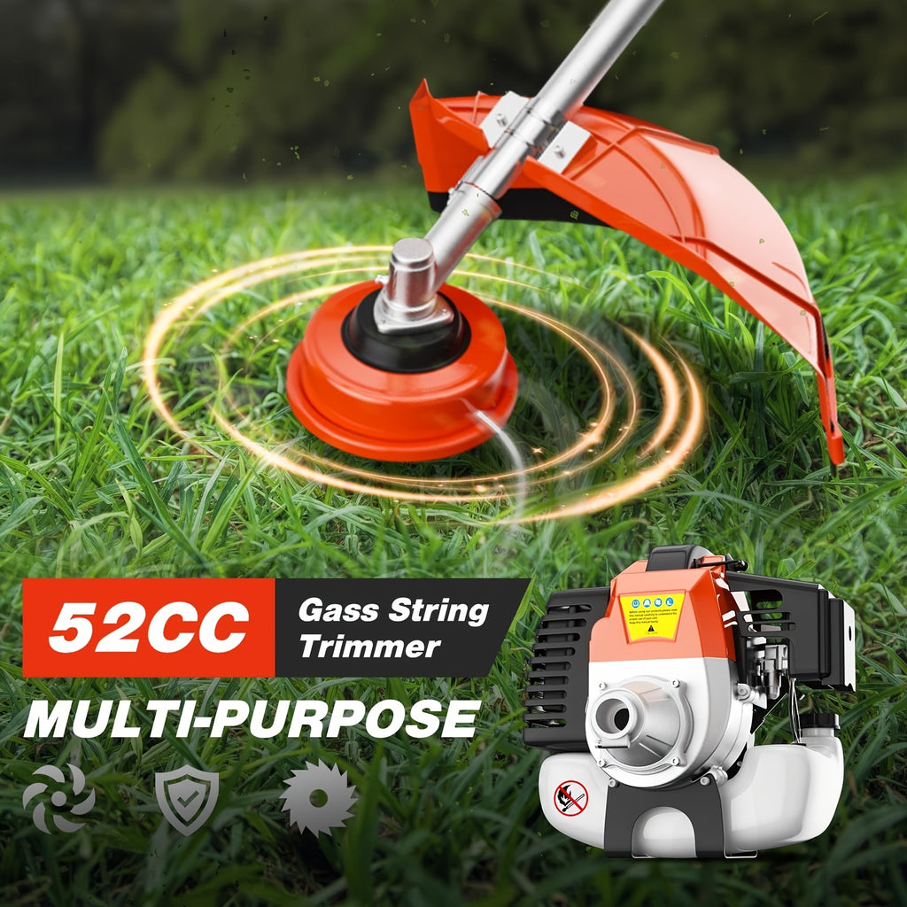 52cc 6-in-1 Gas Powered Weed Eater with Hedge Trimmer & Pole Saw - Multi-Attachment Brush Cutter, 2-Stroke Lightweight Trimming Machine for Yard Maintenance