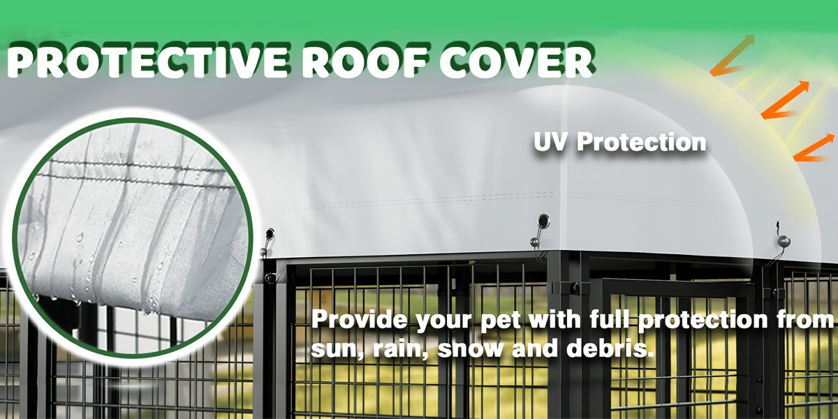 Outdoor Dog Kennel for Large Dogs, Heavy-duty Welded Wire Steel Dog Playpen Fence with Secure Lock, Rotating Dog Bow, Pet Run with UV-Resistant
