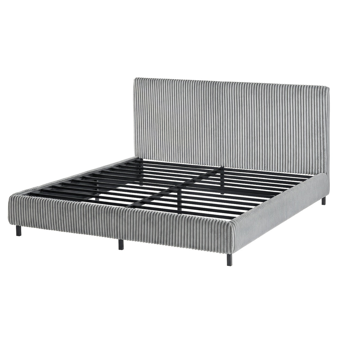 Platform Bed Frame with Upholstered Corduroy Headboard, Fully Padded 3.5" Thick Gap-Free Design, Heavy Duty Metal Slats, No Box Spring Required