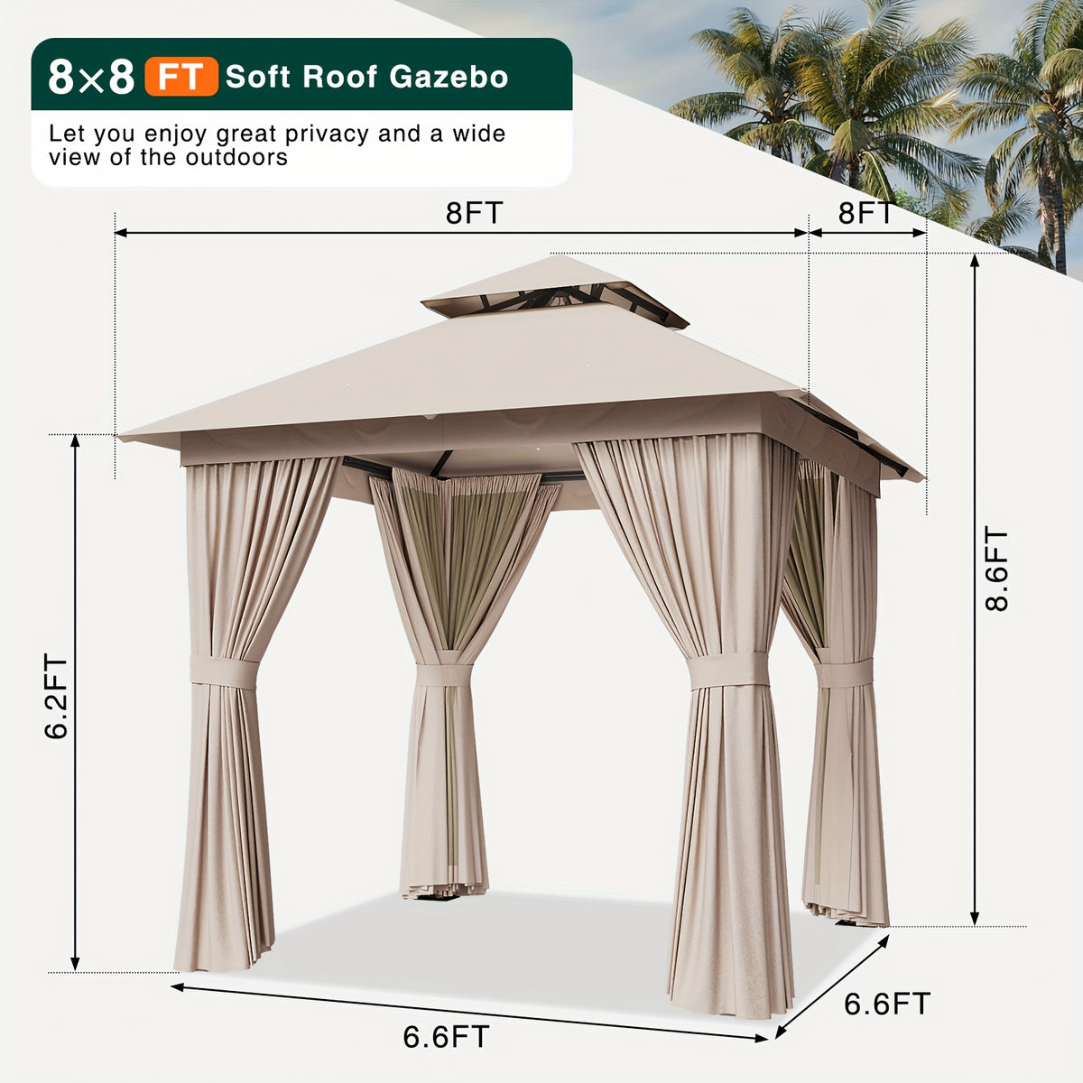 10'X12' Outdoor Double Ventilated Gazebo & Pergola On, Heavy Metal Frame Double Roof, Party Tent with Mosquito Net And Privacy Screen, Suitable for Backyard, Lawn, Garden, Deck (Grey/Beige/Blue 10'X12'/10'X10/8'X8')