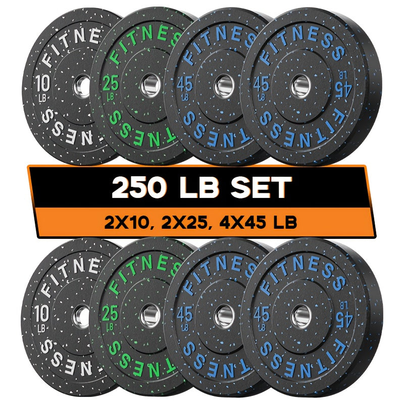 45-650Lbs High Bounce Bumper Plates, 2 Inch Colored Fleck Rubber Weight Plates For Heavy Lifters, Powerlifting, CrossFit, Deadlift, Squat, Home Gym, Strength Workout, For Men, Women, Big Weight Enthusiasts