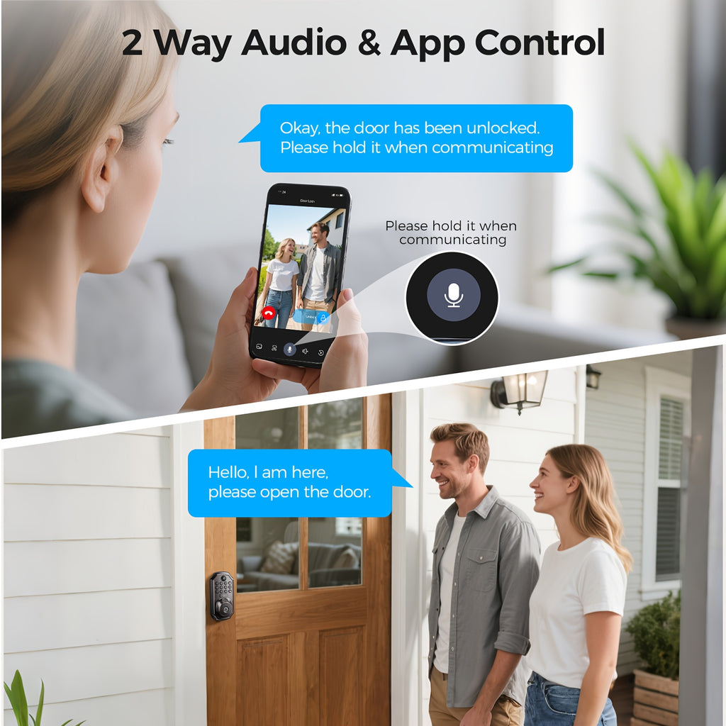 Smart Keypad Door Lock - Keyless Entry Door Lock - Front and Rear Locks and Doorbell - Remote Control, Fingerprint, Two-Way Voice Video and Call, Photo, Recording, APP Control, Voice, 150 Code Smart Deadbolt Lock - Anti-Peeping Password
