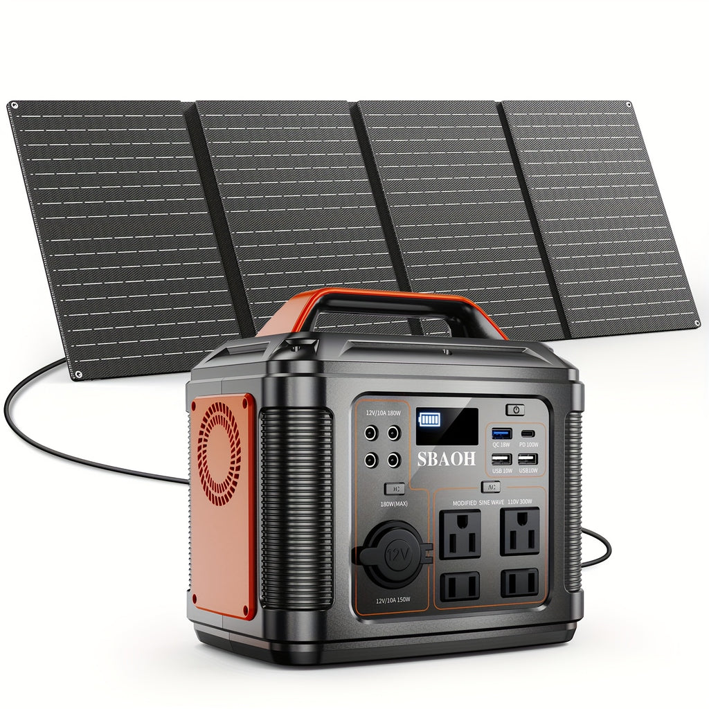 SBAOH 300W Power Station W/100W PD Fast Charging, 13 Outlets, Digital Display, 150W 155Wh, 296Wh Solar Generator Lithium-ion Battery for Travel Solar Lights, Camping Tents, Emergency Home Use, CPAP, Fans, Gifts, 60W Solar Panel Is Opt.
