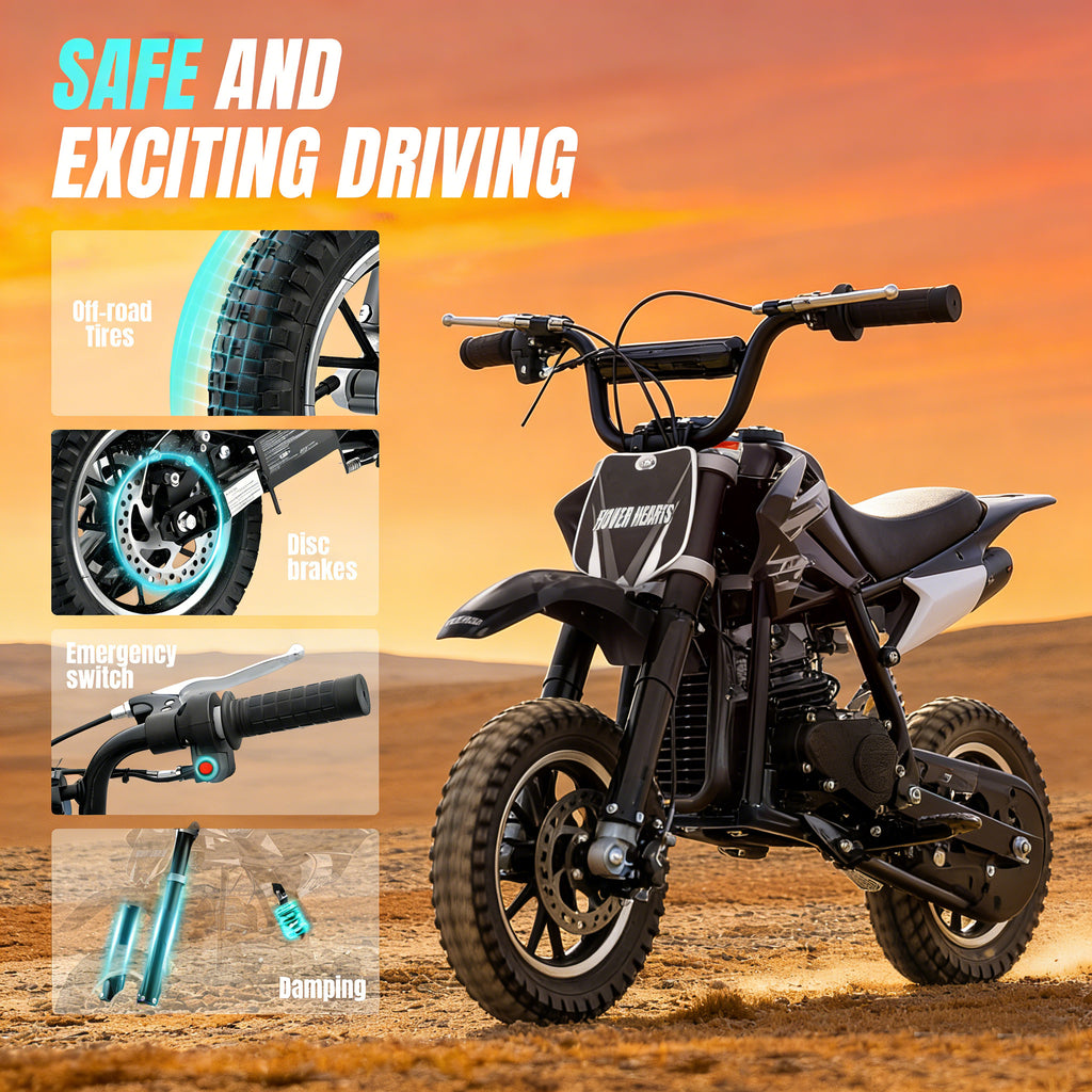 4-Stroke Gas Mini Off-Road Racing Motorcycle, Pocket Motorcycle, Two-Stroke Off-Road Racing Motorcycle, Gasoline-Powered Off-Road Racing Motorcycle, Equipped with Off-Road Tires, Shock Absorbers, Pull Start, Front and Rear Disc Brakes, Top Speed 20 mph-