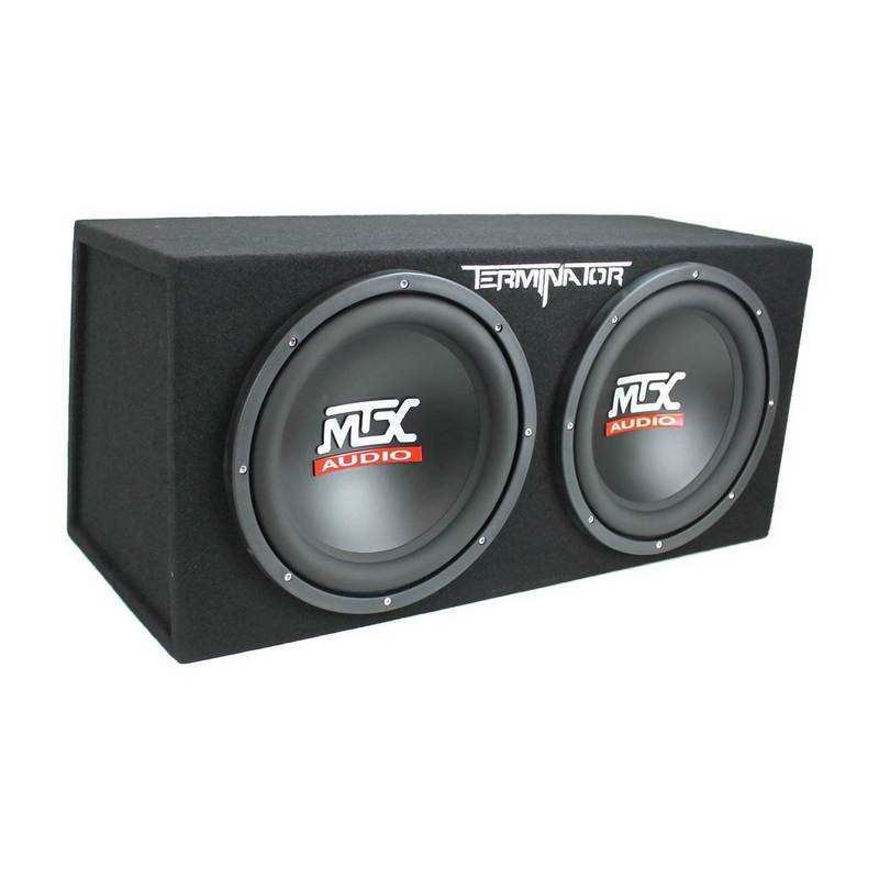 Crunch 2 Channel 1000 Watt Amp Car Audio Stereo Amplifier and MTX 12 Inch 1200 Watt Car Audio Dual Loaded Subwoofer Box Enclosure