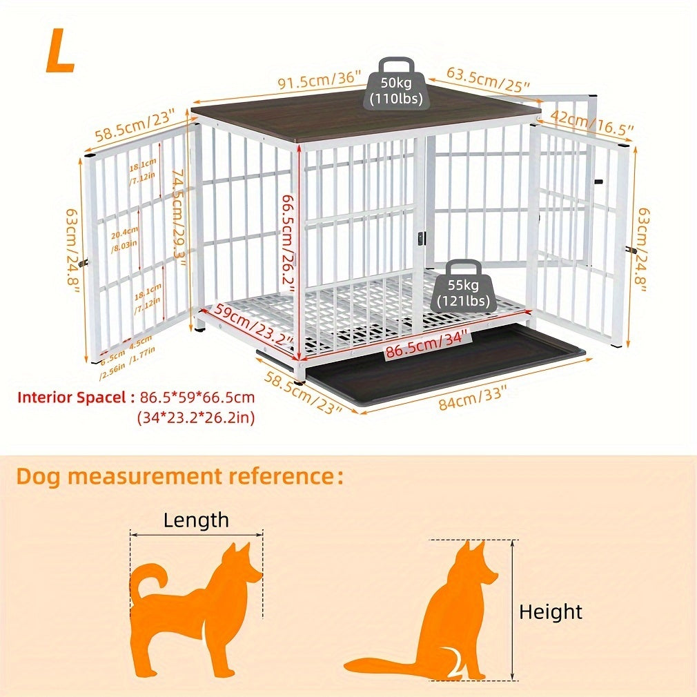 Oversized Robust Dog Cage That Can Be Combined with Other Furniture, Featuring a Metal Structure And a Removable Tray