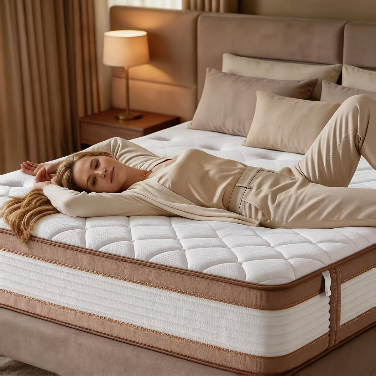Queen Size 12/14 Inch Mixed Mattress Box - Memory And Spring Bed with Sports Isolation, Medium Hardness, Allergy Resistant Mattress Box Design, No Bedbox/Base Required, Easy to Install (Suitable for Full/Queen/King Sizes)