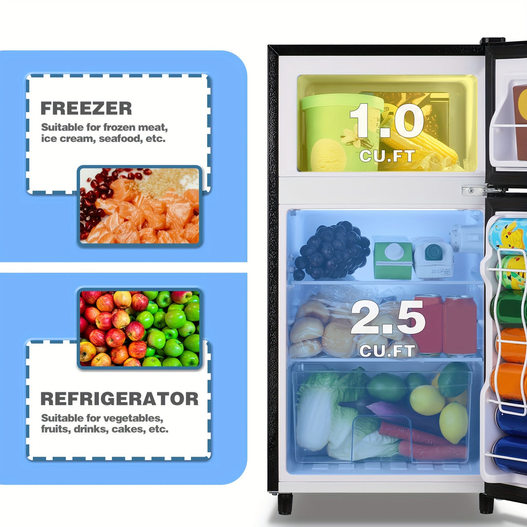 WANAI Mini Fridge with Freezer, 3.5 Cu.Ft Compact Refrigerator Freezer-on-Top Double Door, 7 Adjustable Thermostat, Small Freestanding for Bedroom Office Dorm Apartment
