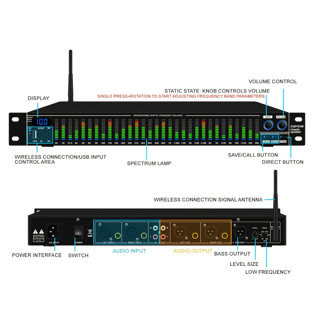 1U-EQ31 Digital Equalizer | Equipped with Real-time Spectrum Analysis, Suitable for Home Audio Systems, Studio Grade Equalizers, And Can Be Used In Conjunction with Audio Amplifiers, Amplifiers, Mixing Consoles, Mixers, Microphones, And Other Equipme