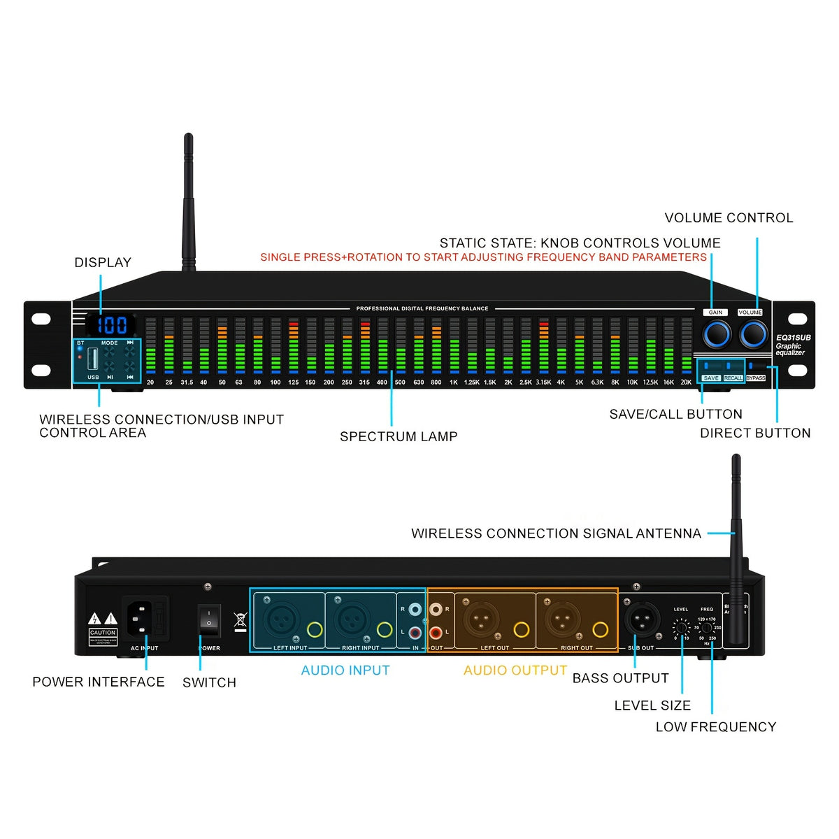 1U-EQ31 Digital Equalizer | Equipped with Real-time Spectrum Analysis, Suitable for Home Audio Systems, Studio Grade Equalizers, And Can Be Used In Conjunction with Audio Amplifiers, Amplifiers, Mixing Consoles, Mixers, Microphones, And Other Equipme