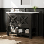 [Bathroom Vanity Cabinet] 4 Ever Winner 35-Inch Bathroom Vanity Cabinet With 2 Doors And Open Shelf, Country Style Bathroom Vanity With Sink, Black/White