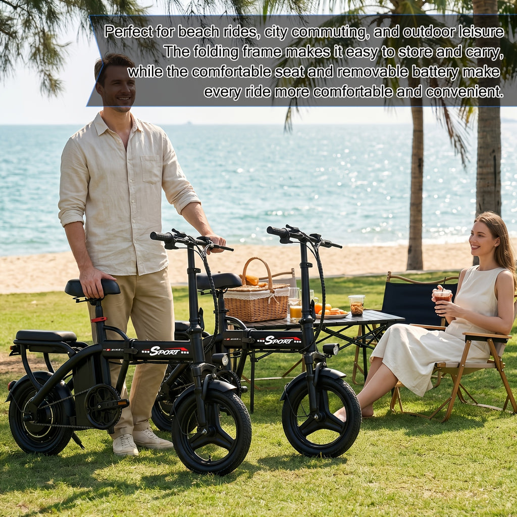Z6 Electric Bike for Adults And Teens, 650W Folding Electric Bike, 48V 7.8Ah Removable Lithium Battery, Stylish 14 Inch Commuter Electric Bike, Double-person Mini Bicycle, Best Value Choice