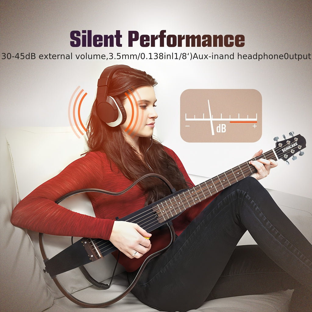 VOHALO Sonicake Travel Guitar, Portable Solid Mahogany Body Acoustic-Electric Guitar, Easy Assemble Frames, Multi Body-Shape SIM Rechargeable Pre-amp, Gig Bag, Professional Recording & Live Performance Guitar with Rosewood Fingerboard, All Accessories, El