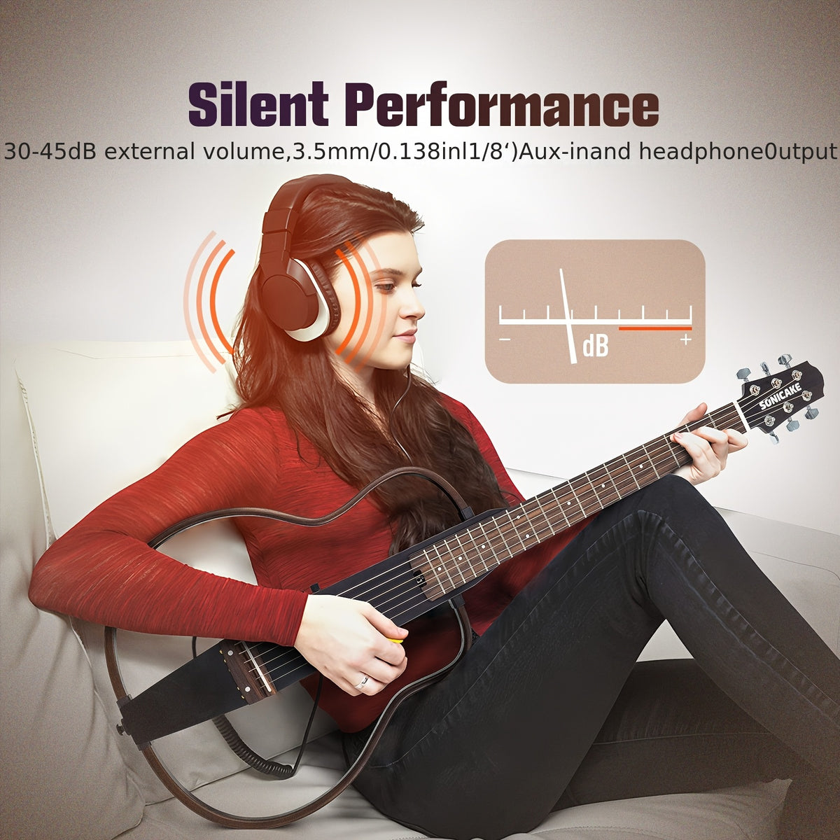 VOHALO Sonicake Travel Guitar, Portable Solid Mahogany Body Acoustic-Electric Guitar, Easy Assemble Frames, Multi Body-Shape SIM Rechargeable Pre-amp, Gig Bag, Professional Recording & Live Performance Guitar with Rosewood Fingerboard, All Accessories, El