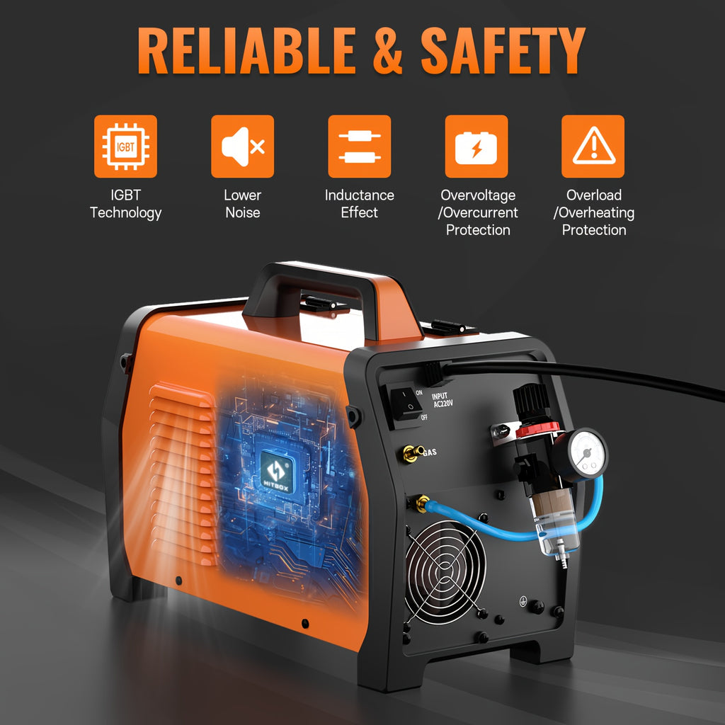HITBOX 200A 6-In-1 Multi-Process Welder, Gasless MIG/ HF TIG/ Stick/ Plasma Cutter 40A/ Spot Welder, 110V 230V Dual Voltage Welding Machine with Synergy & Large LED Display, Ideal for Home & Auto Repair