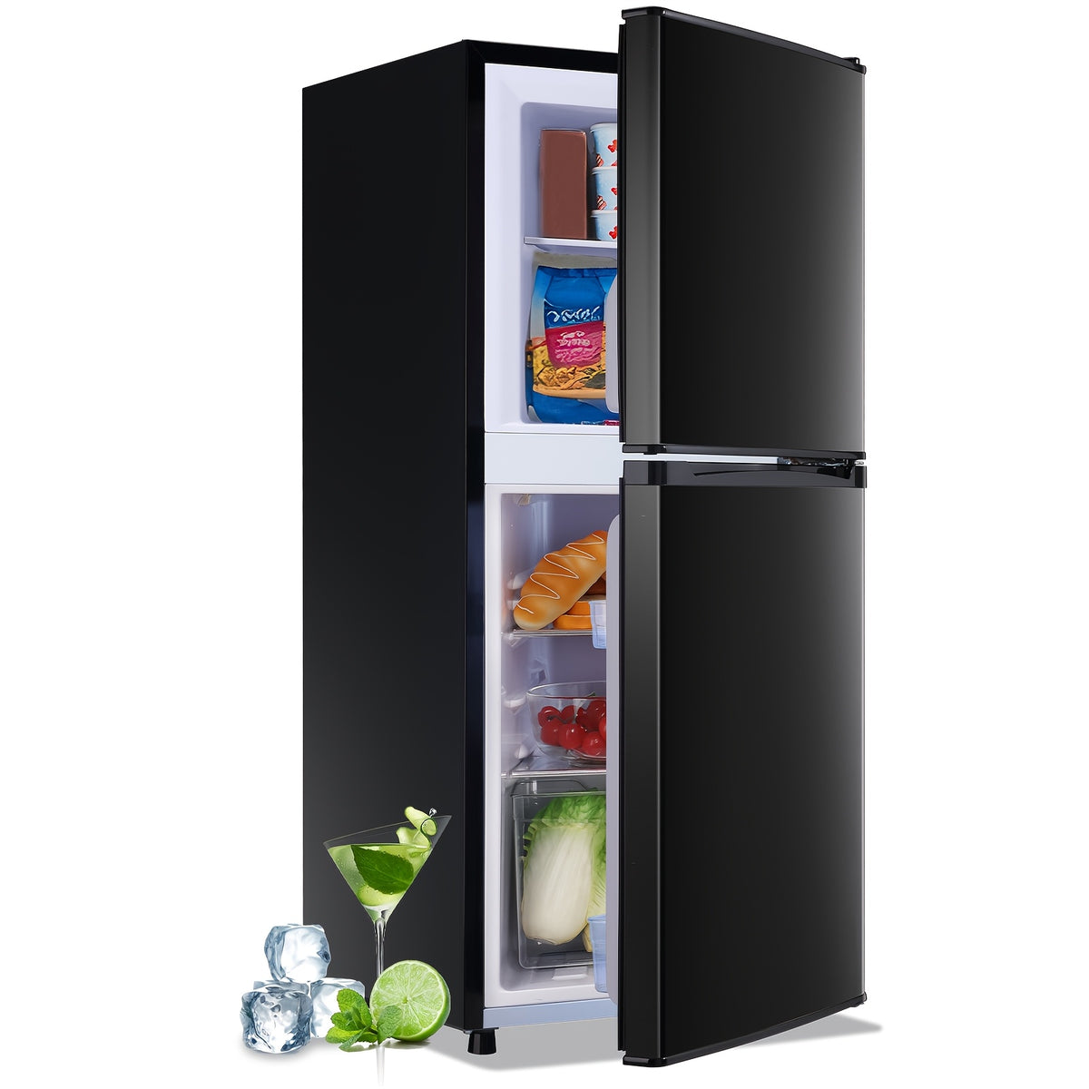 Mini Refrigerator with Separate Freezer and 7-Level Thermostat — WANAI Black, 3.5 or 4.5 Cu. Ft.