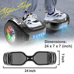 6.5-Inch Hoverboard with 10-Mile Range and 7 MPH Top Speed, Self-Balancing Electric Scooter with Dual Motors, Portable Design and Smooth Riding Performance. The compact 6.5-inch wheels provide responsive handling and easy control, while the rechargeable b