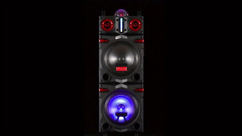 10" Dual Speaker System Built In BT for Wireless Connection, LED Party Lights, FM Radio, AUX/Microphone Inputs - Portable PA System for Parties, Karaoke, DJ (Includes Wired Mic)
