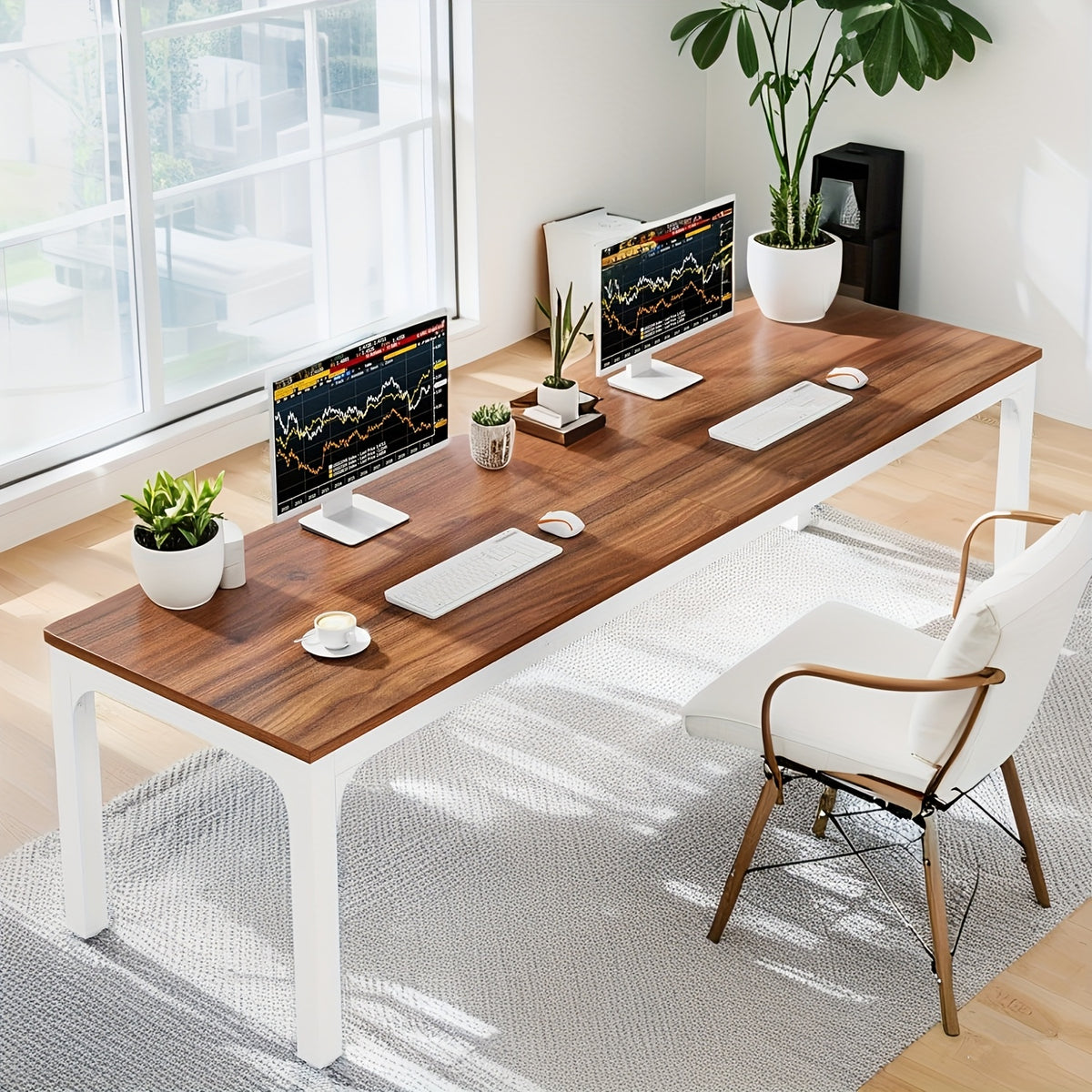 Executive Office Desk for Two Users, 79-Inch Rectangular Workstation with Adjustable Foot Pads