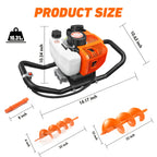 63CC Chisel Hole Excavator, Equipped with 2 Chisel Drill Bits (6 Inches And 10 Inches) And 3 Extension Rods, 2-Stroke Gasoline-Powered Earth Hole Excavator, for Farm Garden Plants
