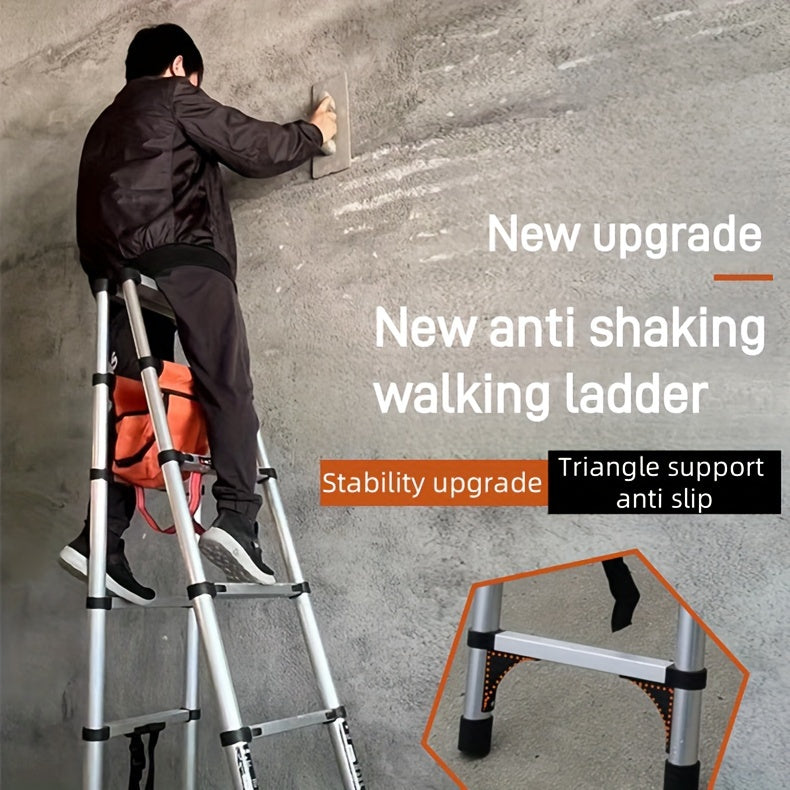 6.5-foot 7-Step Telescoping Ladder - Anti-Shake and Anti-Slip Portable Folding Ladder - Walkable A-Frame Household and Outdoor Work Multi-Purpose Ladder, 330 Pounds per Step