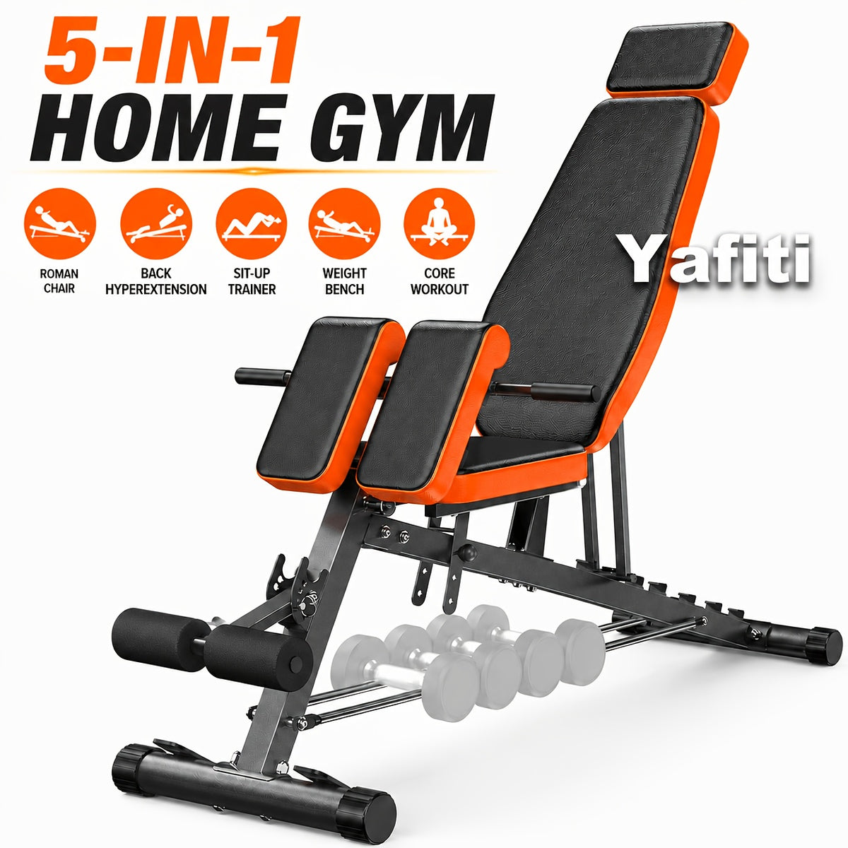 Home Gym Weight Bench, 5-In-1 Adjustable Workout Bench for Abs, Back, Glutes And Core Training, Heavy Duty 1000LBS Capacity